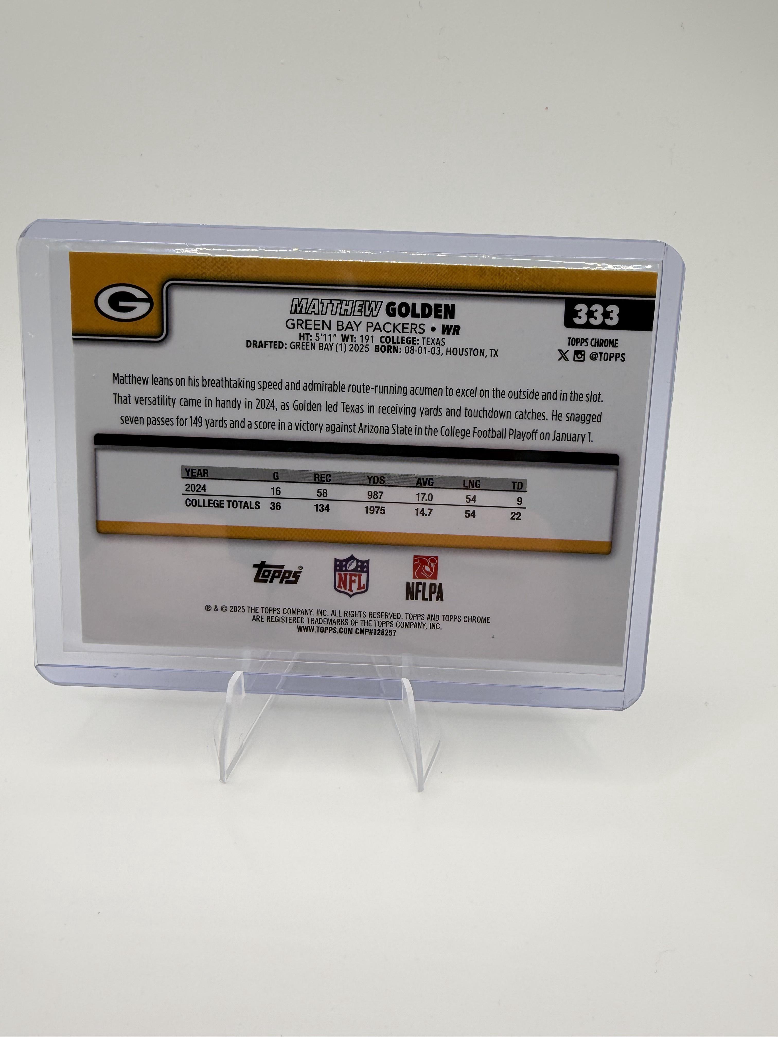 2025 Topps Chrome Matthew Golden Red White & Blue Refractor RC Packers