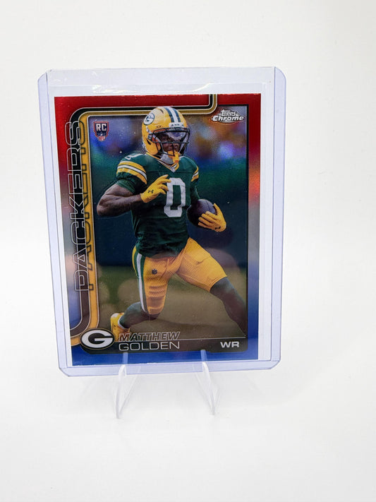 2025 Topps Chrome Matthew Golden Red White & Blue Refractor RC Packers
