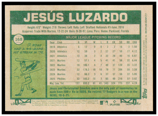 2026 Topps Heritage Jesus Luzardo Card Philadelphia Phillies #168