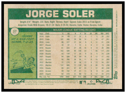 2026 Topps Heritage Jorge Soler Card Los Angeles Angels #37