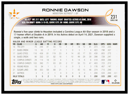 2022 Topps Ronnie Dawson  Card All-Star Game Stamped RC Houston Astros #231