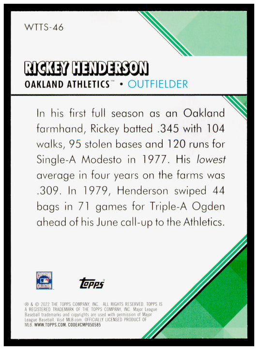 2022 Topps Welcome to the Show Rickey Henderson Card Athletics #WTTS-46