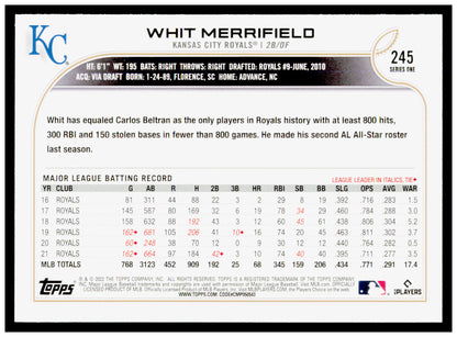 2022 Topps Whit Merrifield Card Kansas City Royals #245