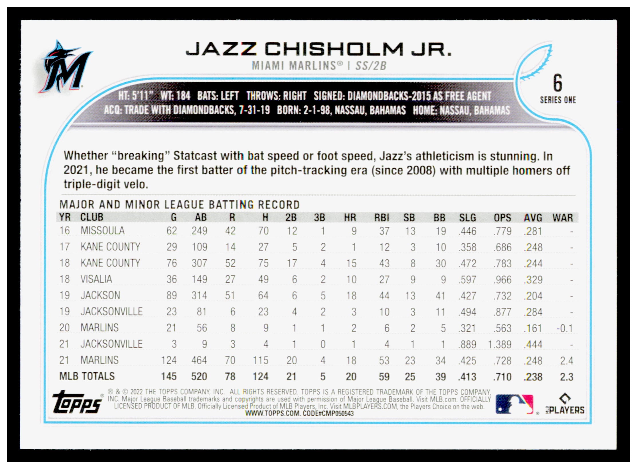 2022 Topps Future Stars Jazz Chisholm Jr. Card  Miami Marlins