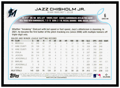 2022 Topps Future Stars Jazz Chisholm Jr. Card  Miami Marlins