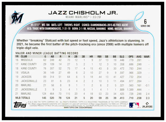 2022 Topps Future Stars Jazz Chisholm Jr. Card  Miami Marlins