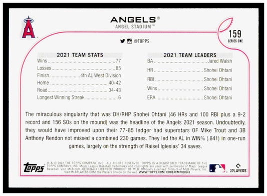 2022 Topps Los Angeles Angels Card 582 Montgomery Los Angeles Angels #159
