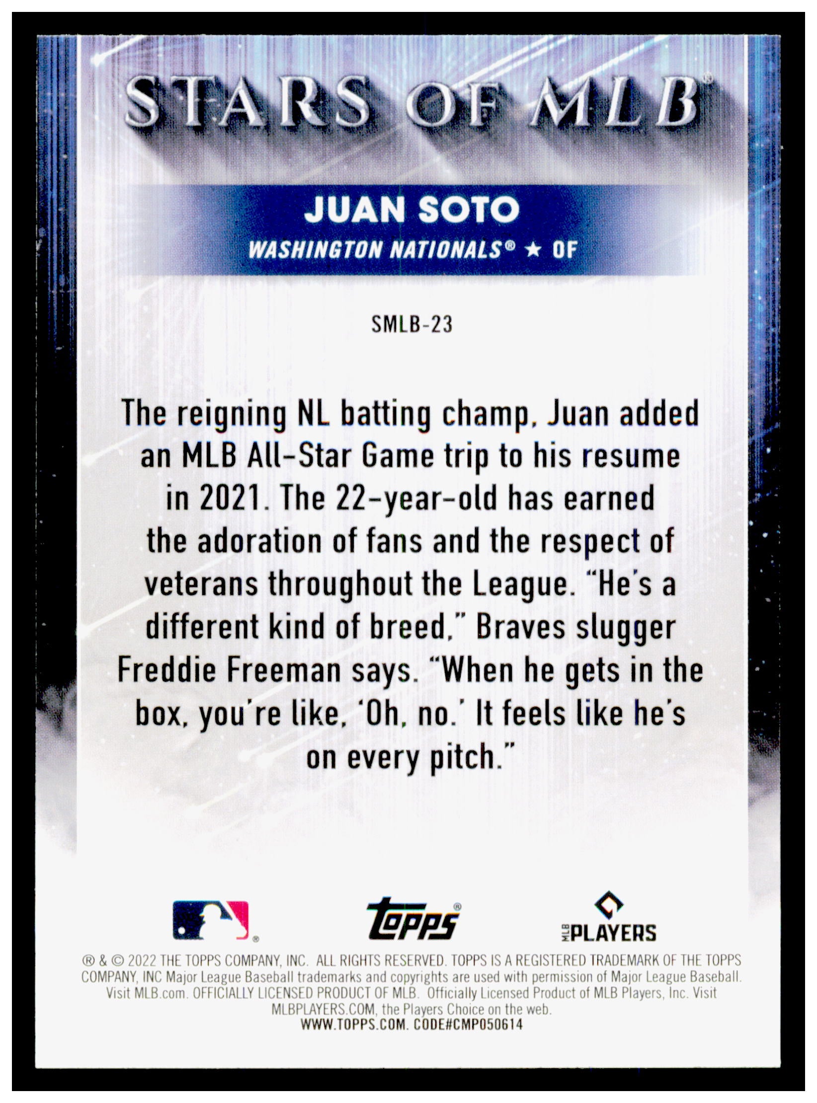 2022 Topps Juan Soto Card Stars of MLB Washington Nationals #SMLB-23