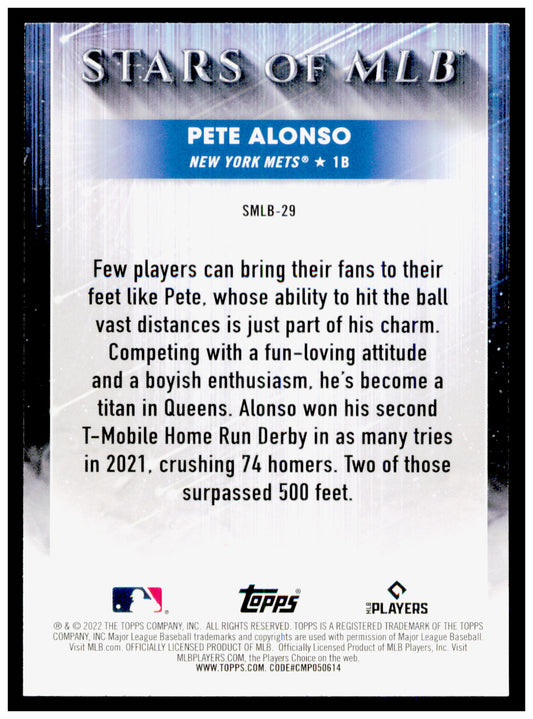 2022 Topps Pete Alonso Card Stars of MLB New York Mets #SMLB-29