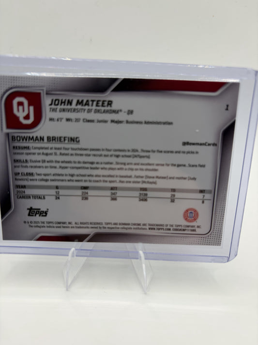 2025 Bowman University Chrome John Mateer Card Oklahoma Sooners #1