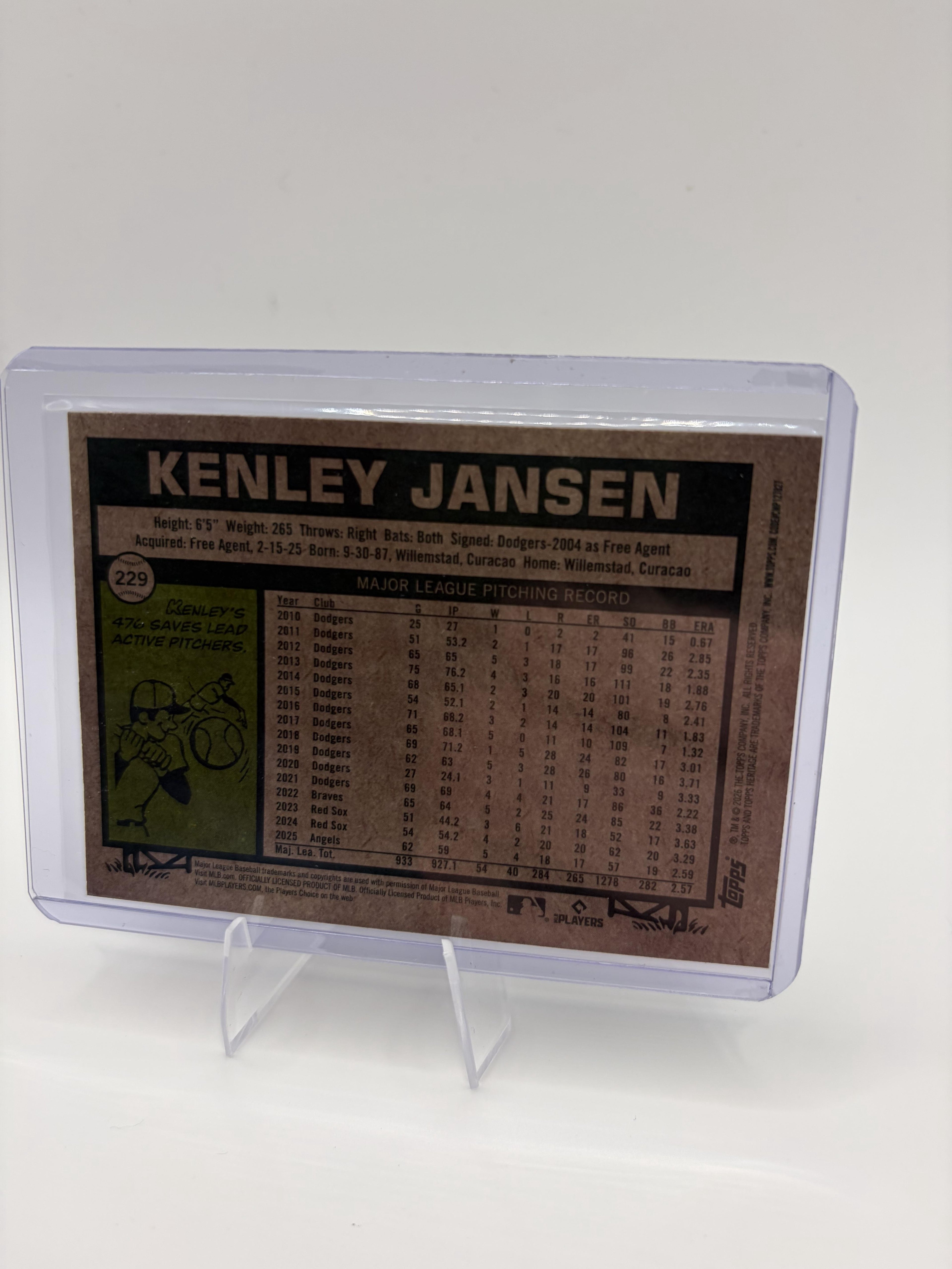 2026 Topps Heritage Burgundy Sparkle Kenley Jansen Angels #229