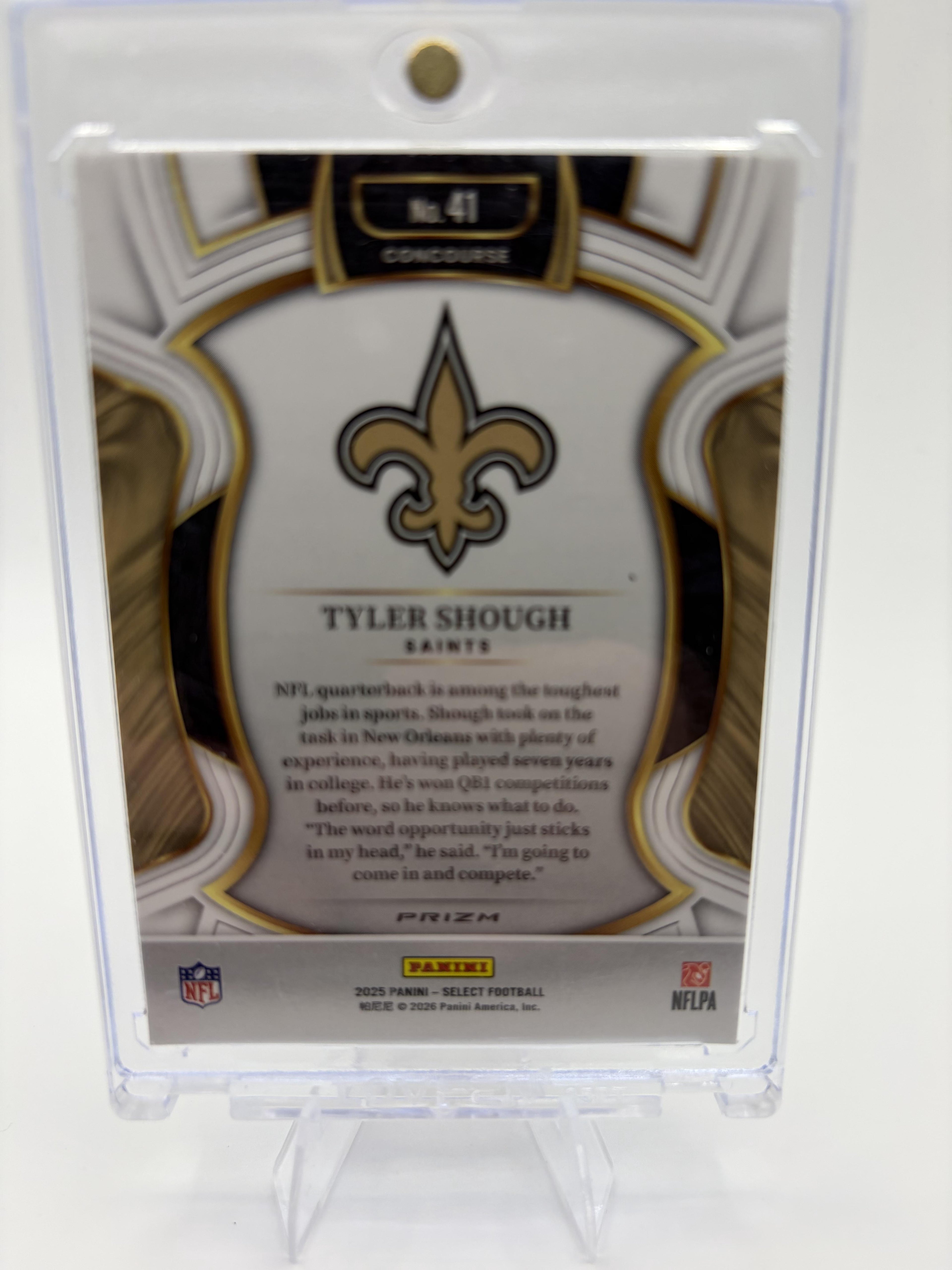 2025 Panini Select Tyler Shough Card Black and Green Prizm Shock Saints #41