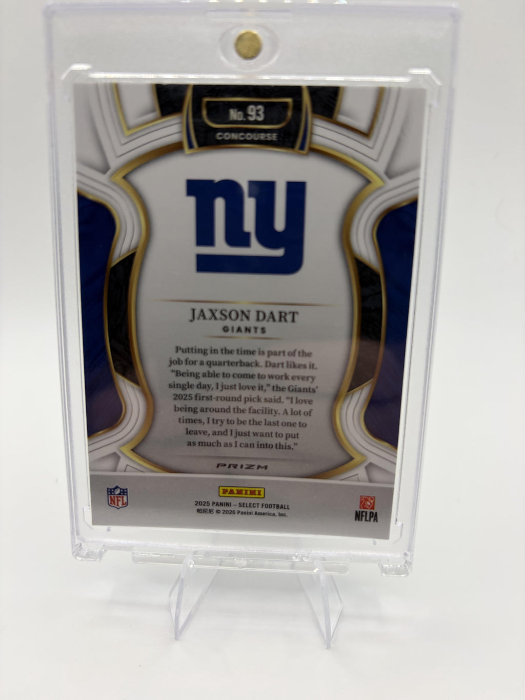 2025 Panini Select Jaxson Dart Card Silver Prizm RC New York Giants #93