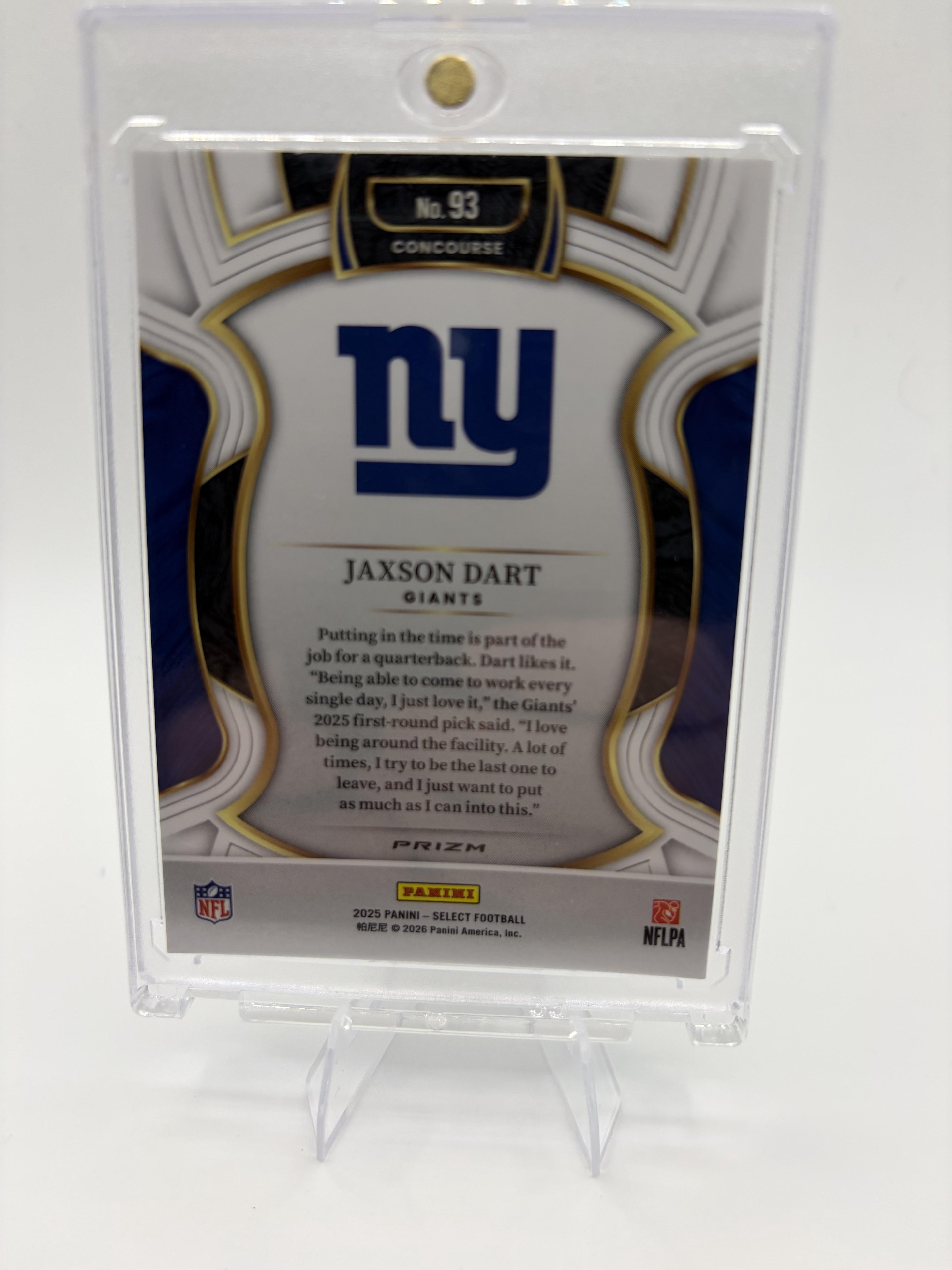 2025 Panini Select Jaxson Dart Card Silver Prizm RC New York Giants #93