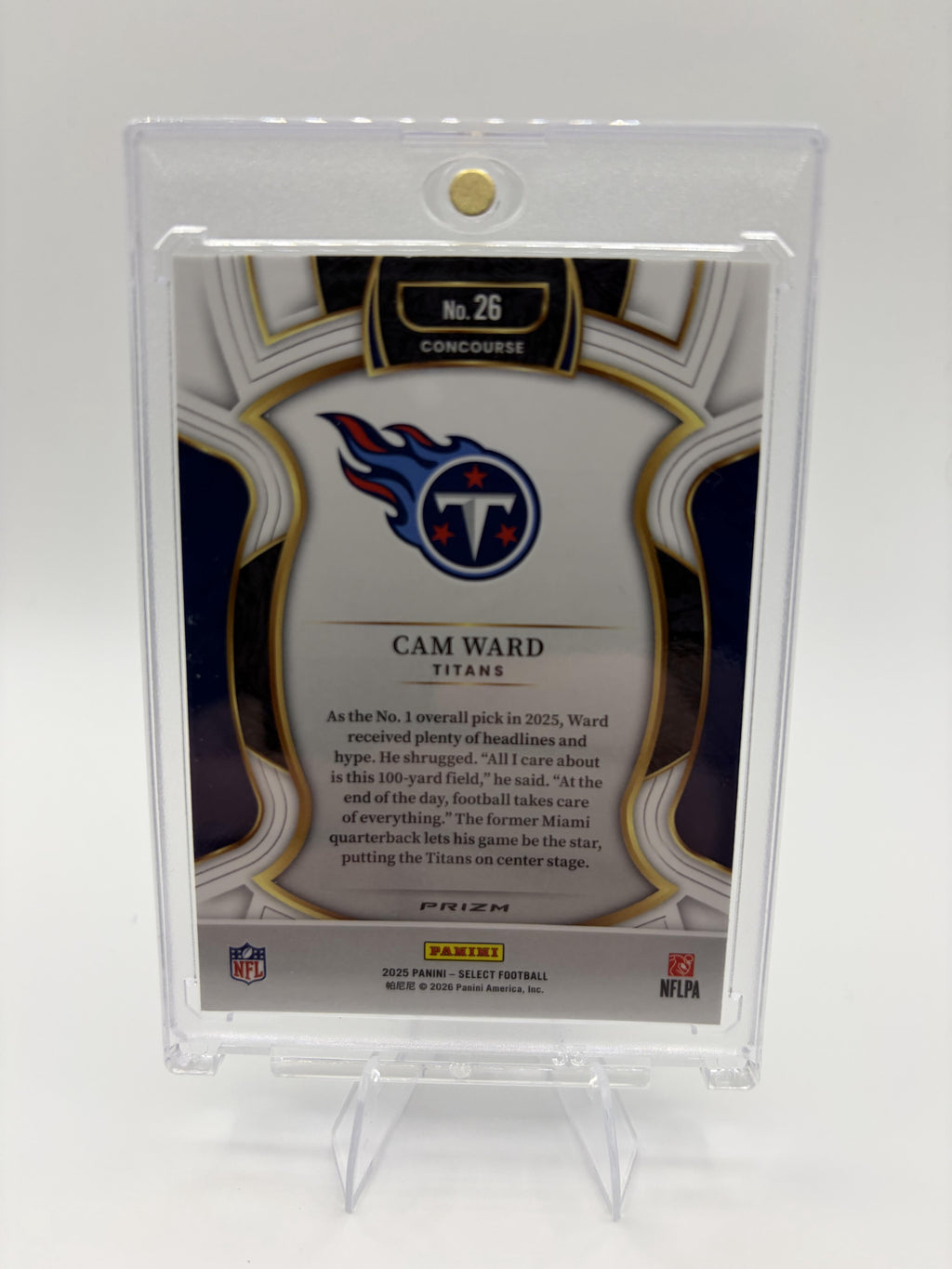 2025 Panini Select Cam Ward Card Black and Green Prizm Shock Titans #26