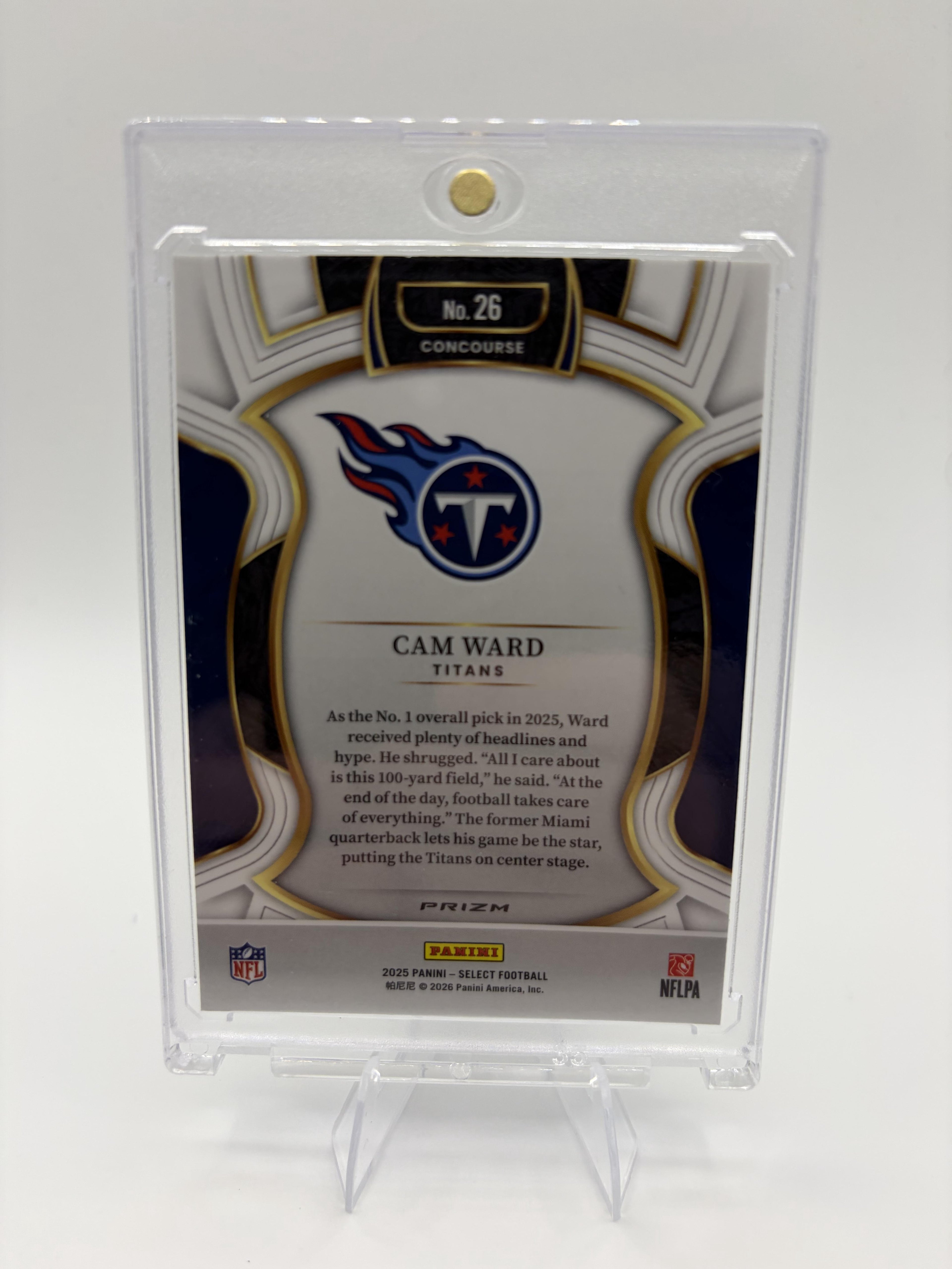 2025 Panini Select Cam Ward Card Black and Green Prizm Shock Titans #26