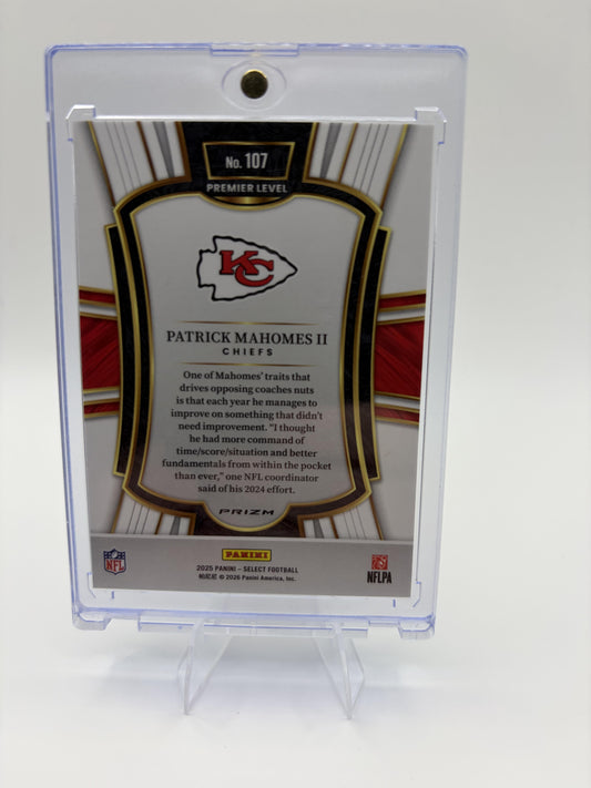 2025 Panini Select Patrick Mahomes II Card Silver Prizm Kansas City Chiefs #107