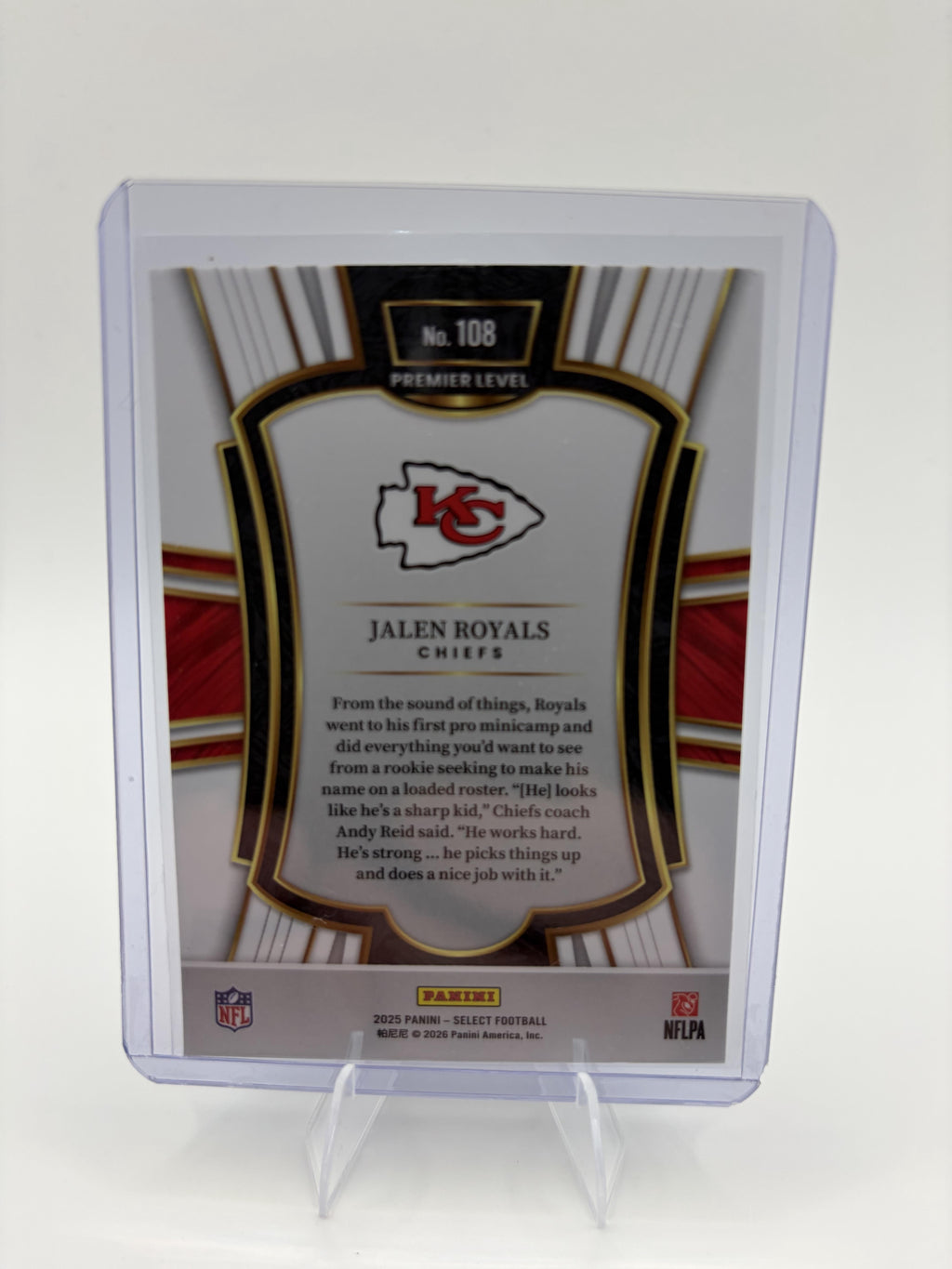 2025 Panini Select Jalen Royals Card RC Kansas City Chiefs Premier Level