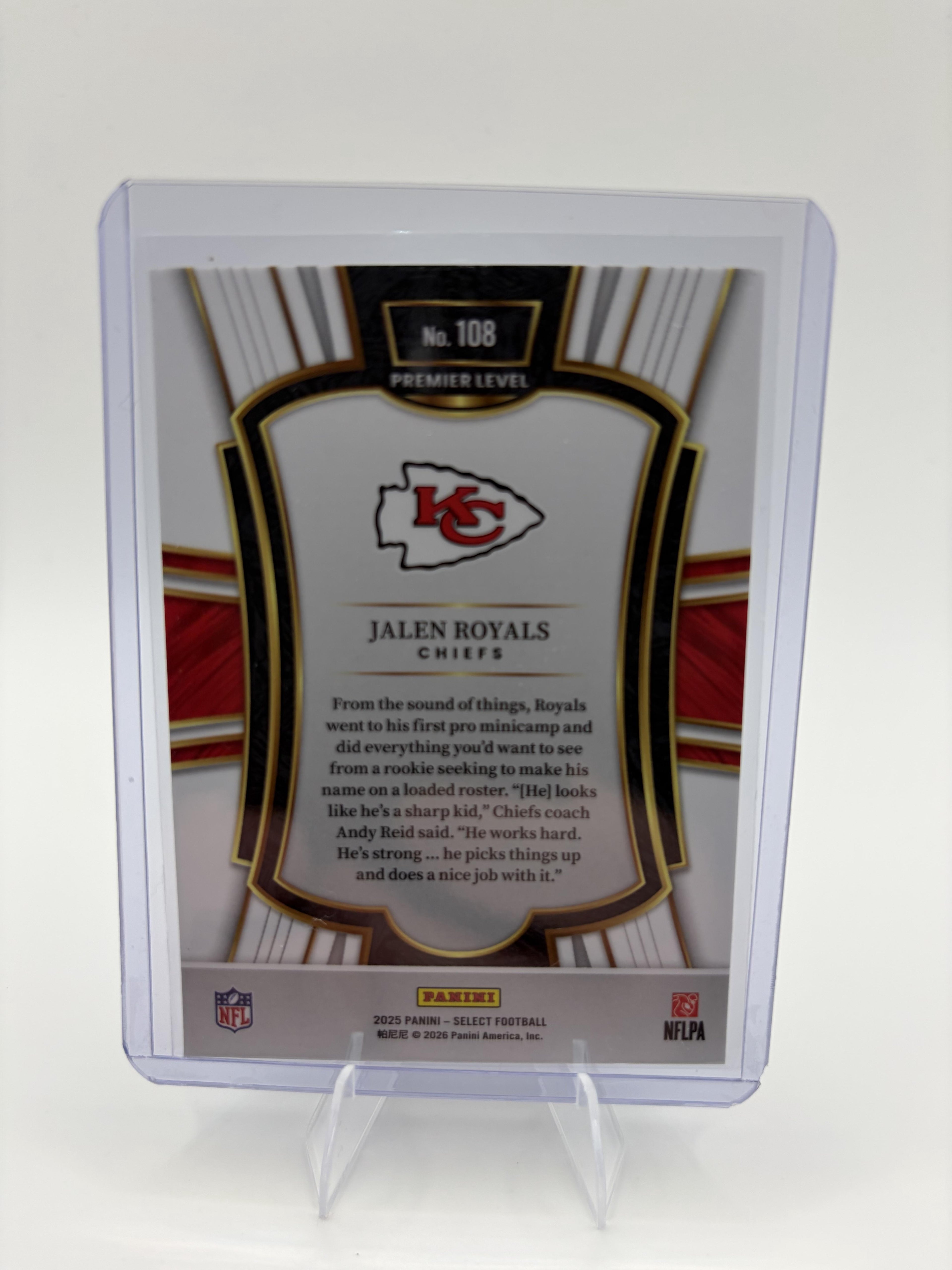 2025 Panini Select Jalen Royals Card RC Kansas City Chiefs Premier Level