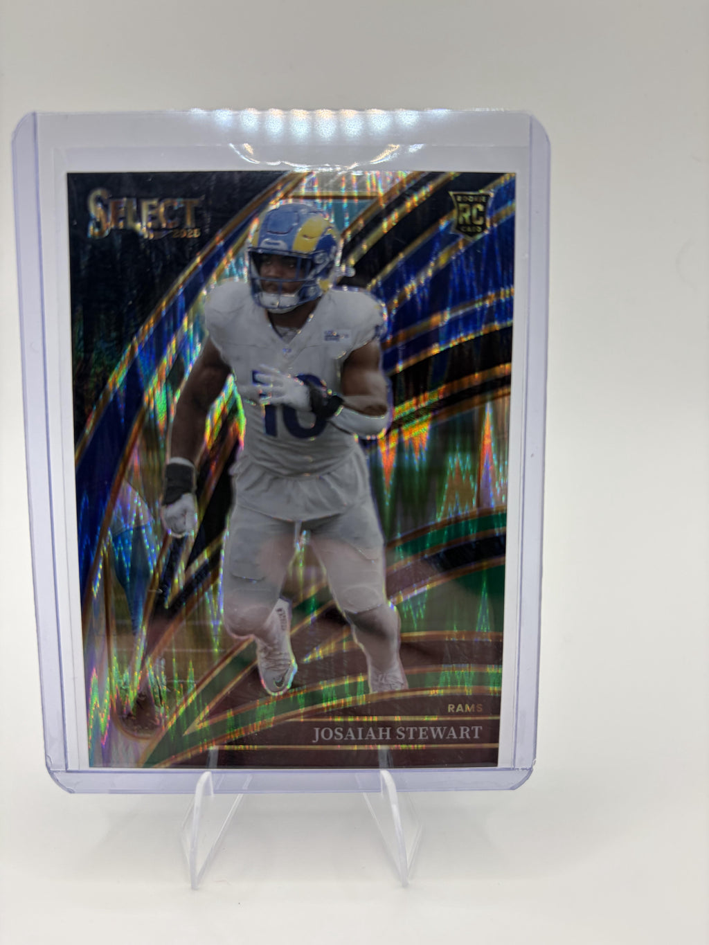 2025 Panini Select Josaiah Stewart Card Black and Green Prizm Shock RC Rams