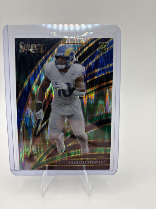 2025 Panini Select Josaiah Stewart Card Black and Green Prizm Shock RC Rams