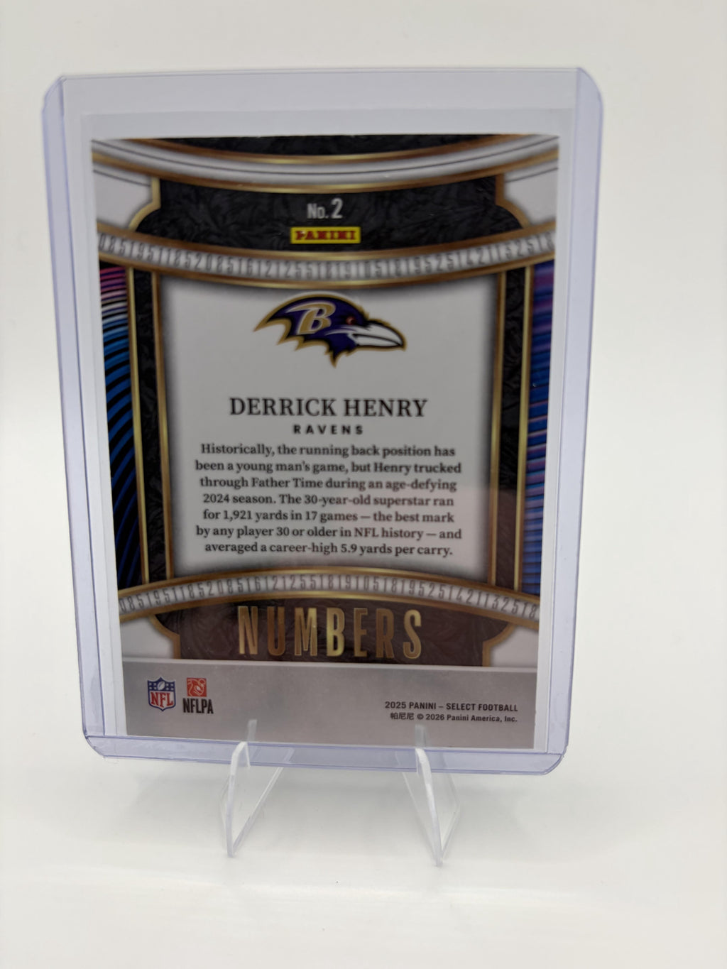 2025 Panini Select Derrick Henry Numbers Insert #2 Baltimore Ravens
