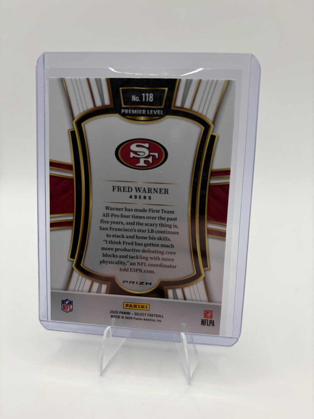 2025 Panini Select Fred Warner Card Black and Green Prizm Shock  49ers #118