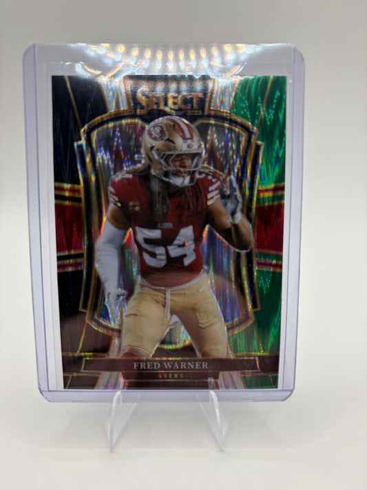 2025 Panini Select Fred Warner Card Black and Green Prizm Shock  49ers #118