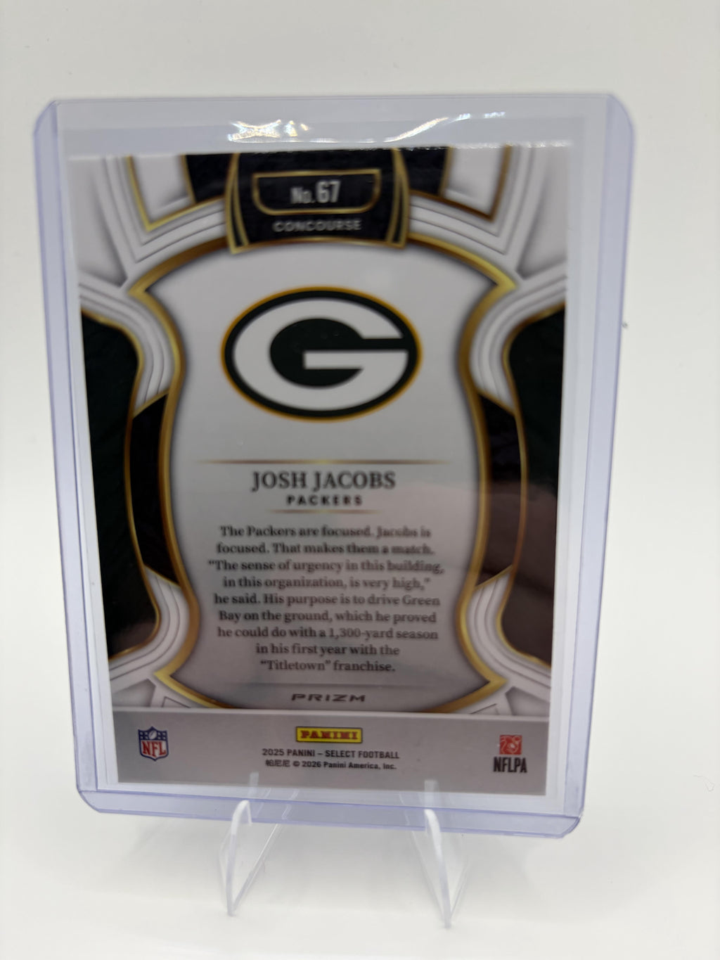 2025 Panini Select Josh Jacobs Card Black and Green Prizm Shock Packers
