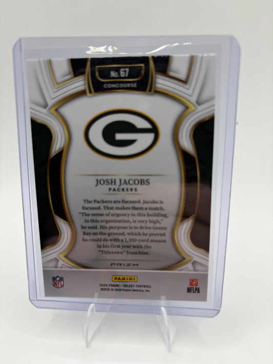2025 Panini Select Josh Jacobs Card Black and Green Prizm Shock Packers