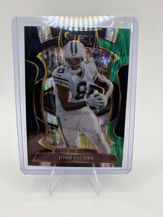 2025 Panini Select Josh Jacobs Card Black and Green Prizm Shock Packers