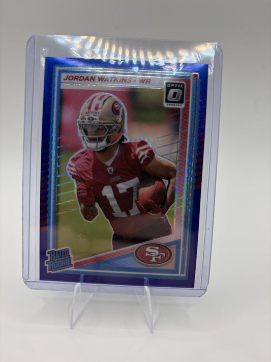 2025 Donruss Optic Jordan Watkins Card Blue Scope RC San Francisco 49ers #289