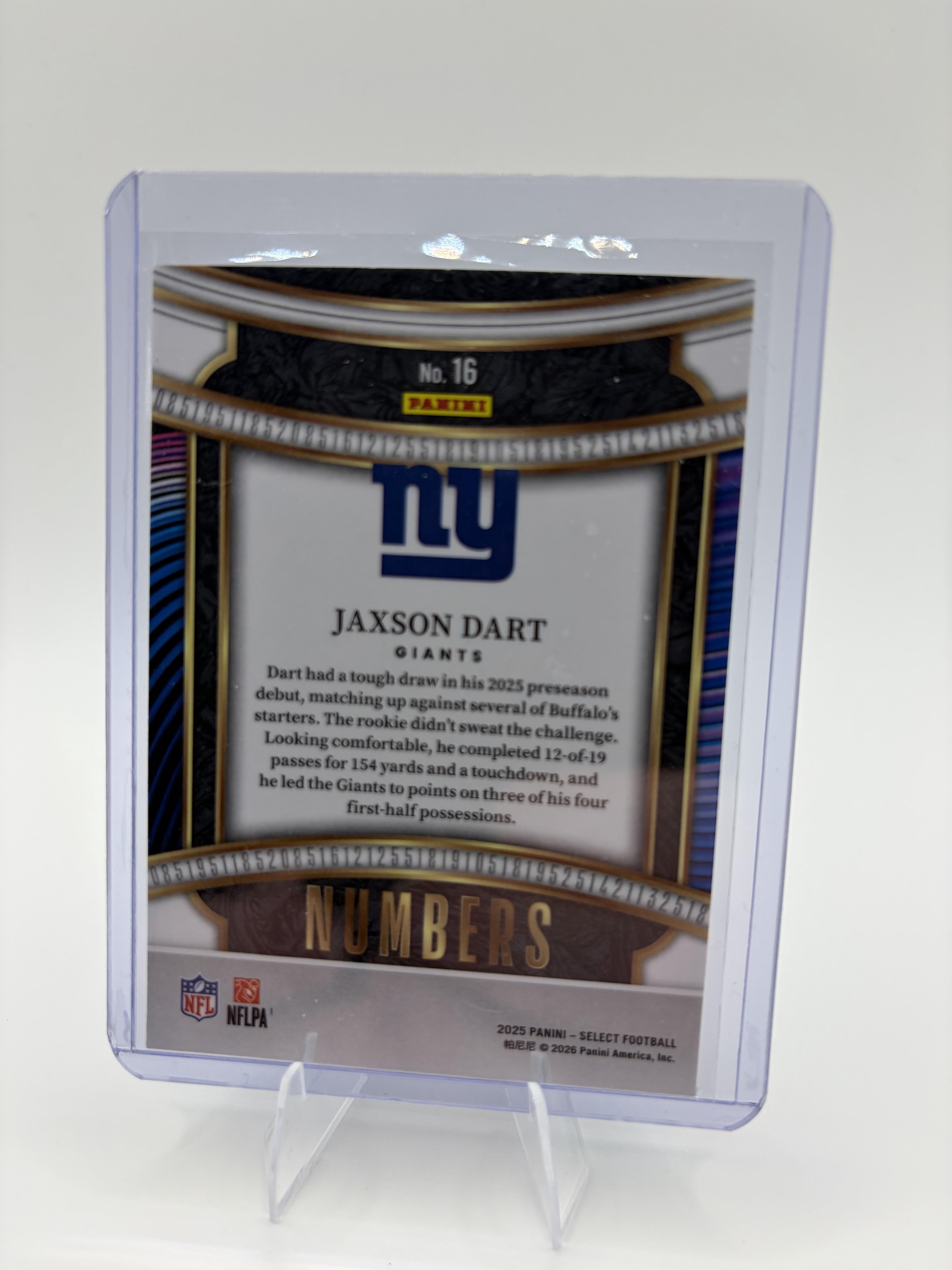 2025 Panini Select Jaxson Dart Numbers Rookie RC #16 Giants