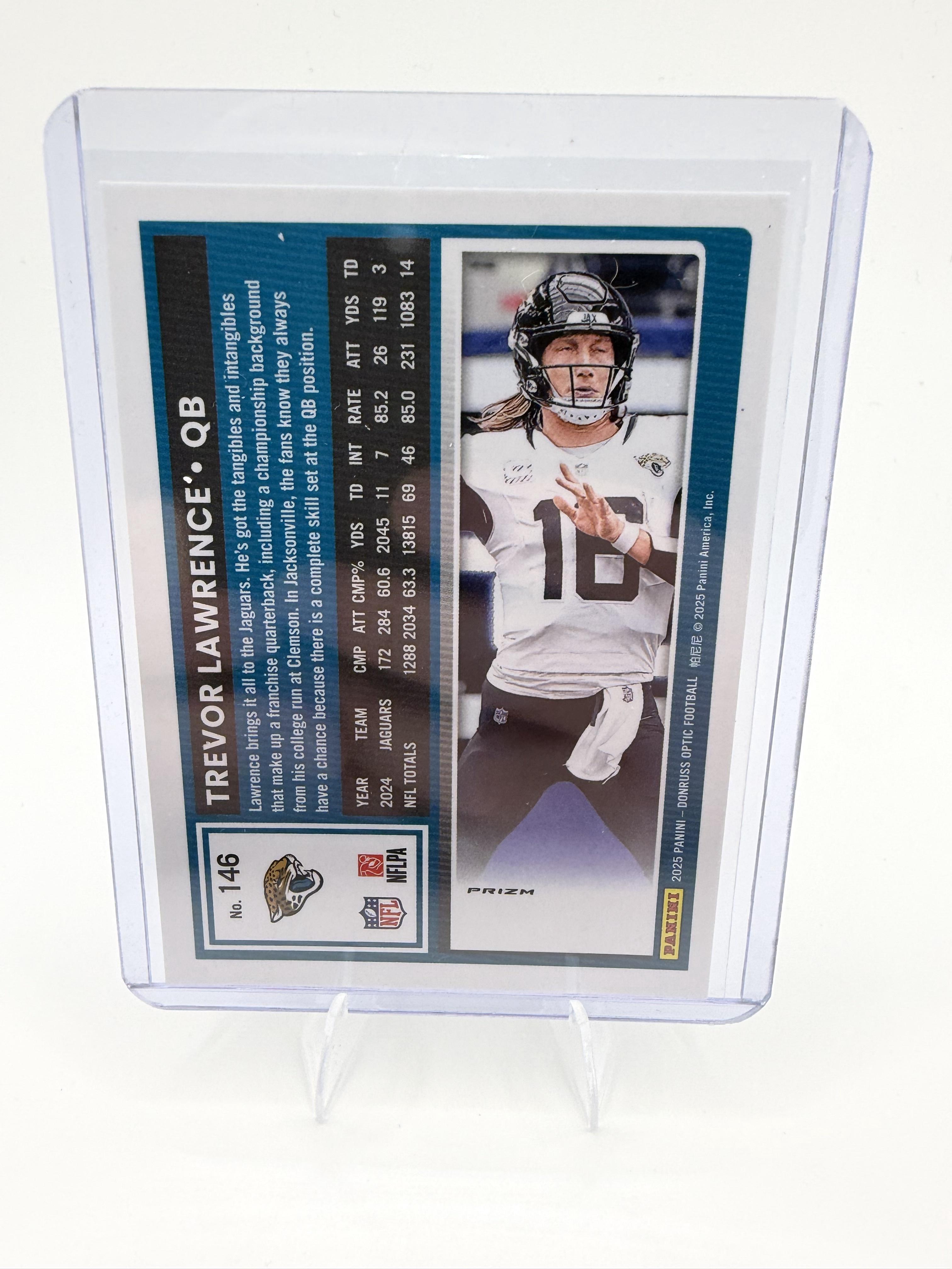 2025 Donruss Optic Trevor Lawrence Card Silver holo Jacksonville Jaguars #146