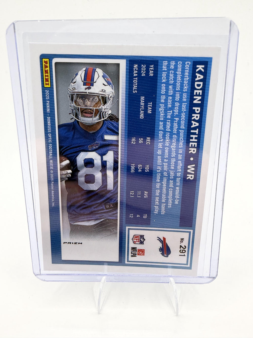 2025 Donruss Optic Kaden Prather Card Blue SN,RC Buffalo Bills #291