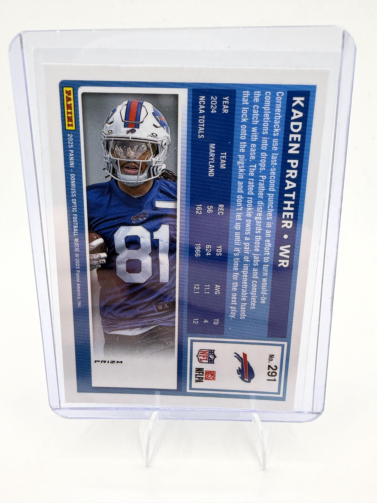 2025 Donruss Optic Kaden Prather Card Blue SN,RC Buffalo Bills #291