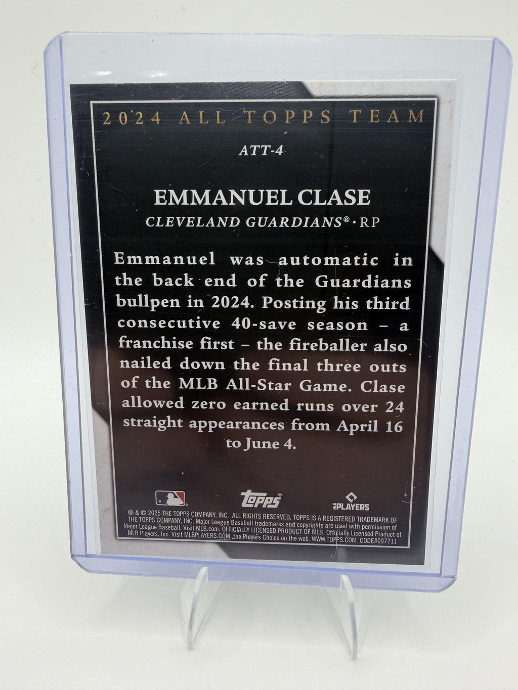 2025 Topps Emmanuel Clase Card 2024 All Topps Team Cleveland Guardians #ATT-4