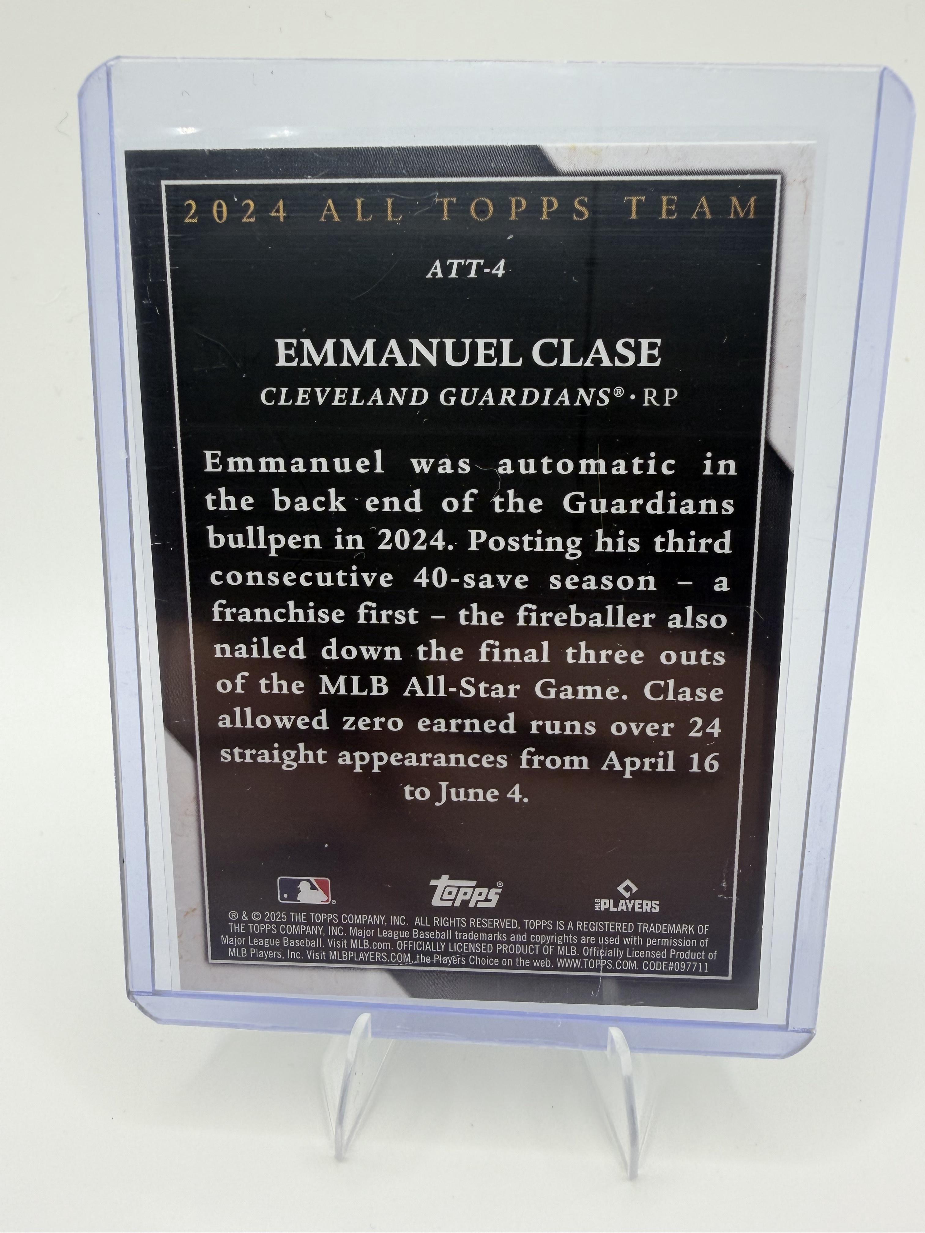 2025 Topps Emmanuel Clase Card 2024 All Topps Team Cleveland Guardians #ATT-4