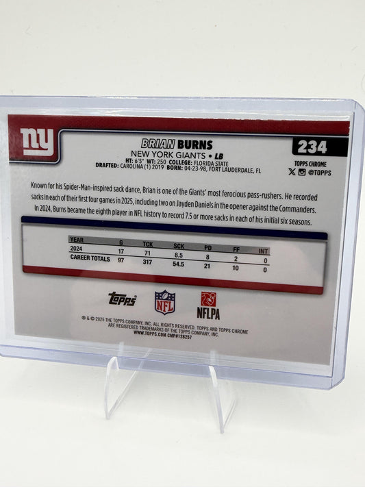 2025 Topps Chrome Brian Burns #234 Green Football Leather Refractor /99 Giants