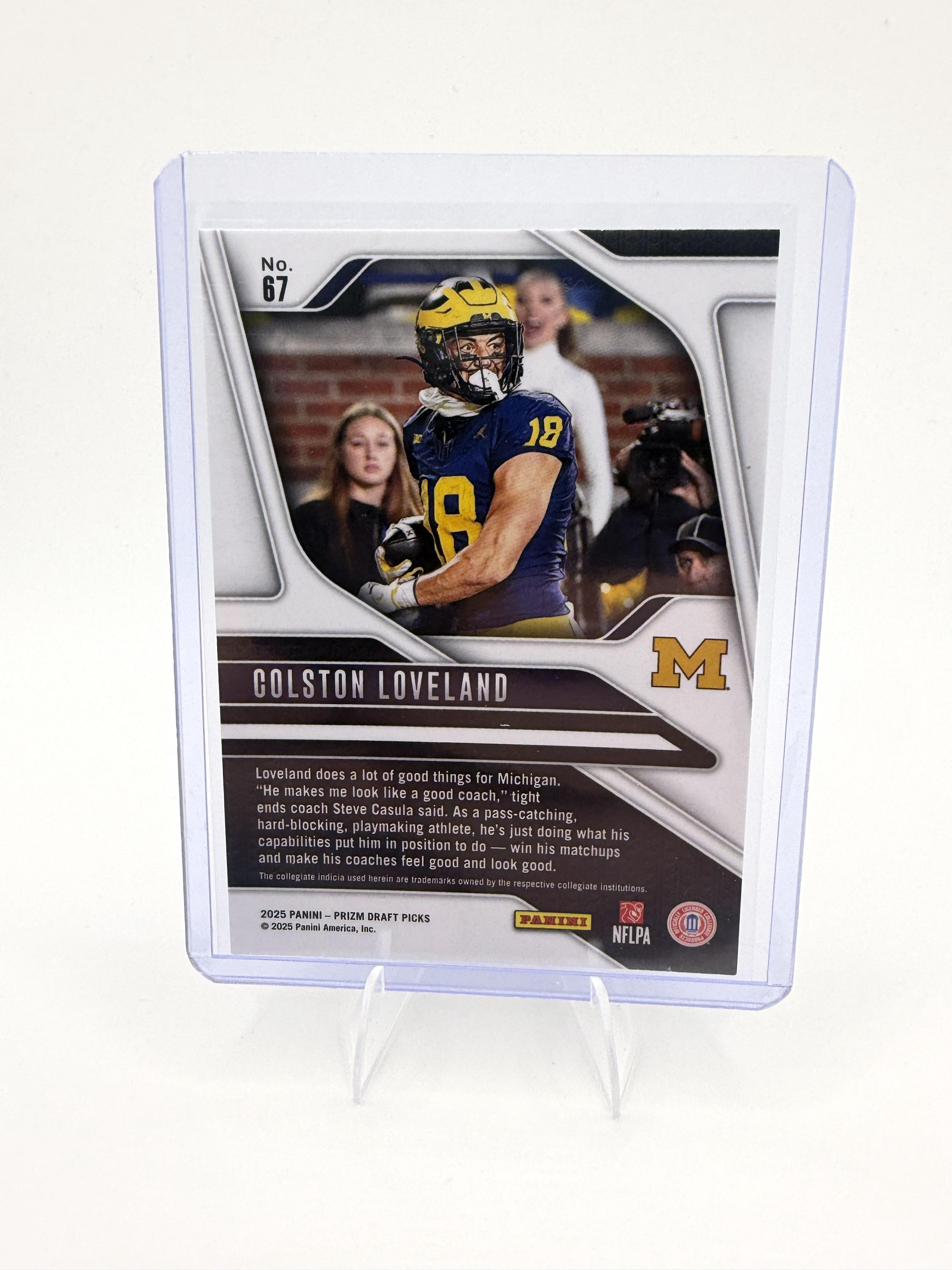 2025 Panini Prizm Draft Picks Colston Loveland Card Michigan Wolverines #67