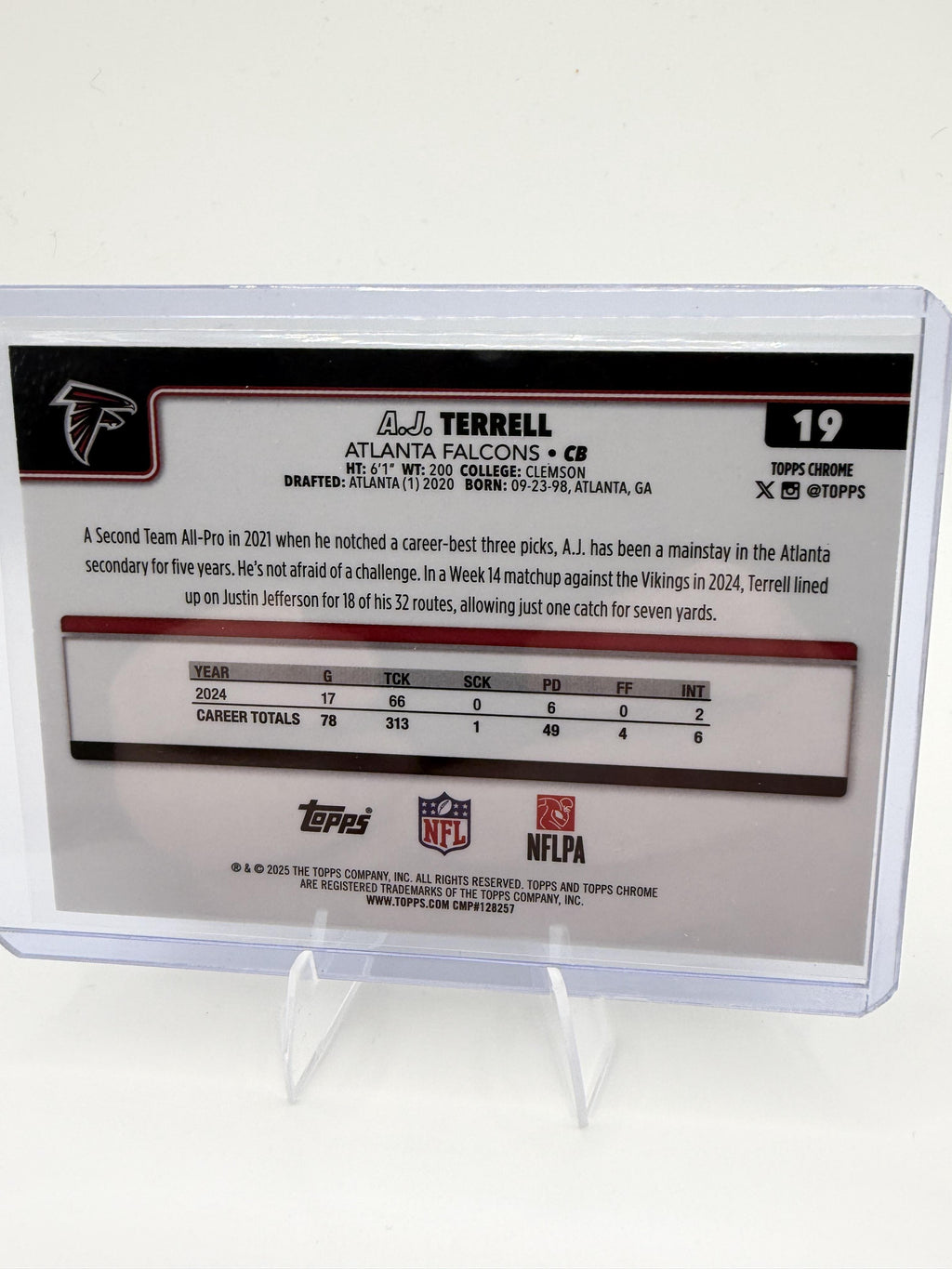 2025 Topps Chrome A.J. Terrell #19 Football Leather Refractor Falcons