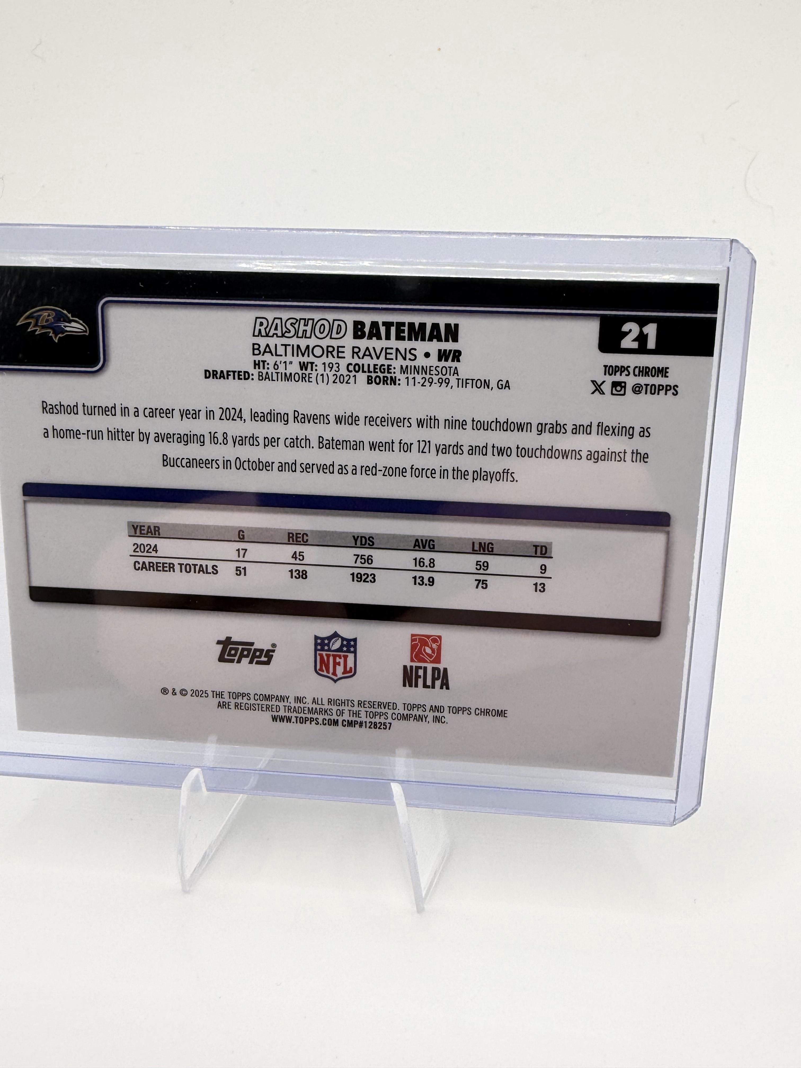 2025 Topps Chrome Rashod Bateman #21 Pulsar Refractor Baltimore Ravens
