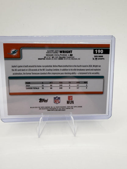 2025 Topps Chrome Jaylen Wright RC #190 Red White & Blue Refractor Dolphins