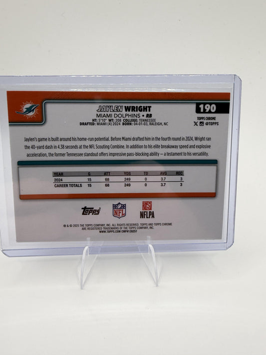2025 Topps Chrome Jaylen Wright RC #190 Red White & Blue Refractor Dolphins