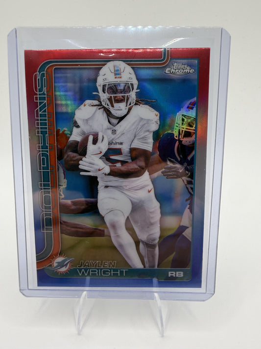 2025 Topps Chrome Jaylen Wright RC #190 Red White & Blue Refractor Dolphins