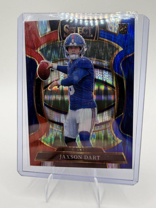 2025 Panini Select Jaxson Dart Card Red and Blue Prizm Shock RC  Giants #93
