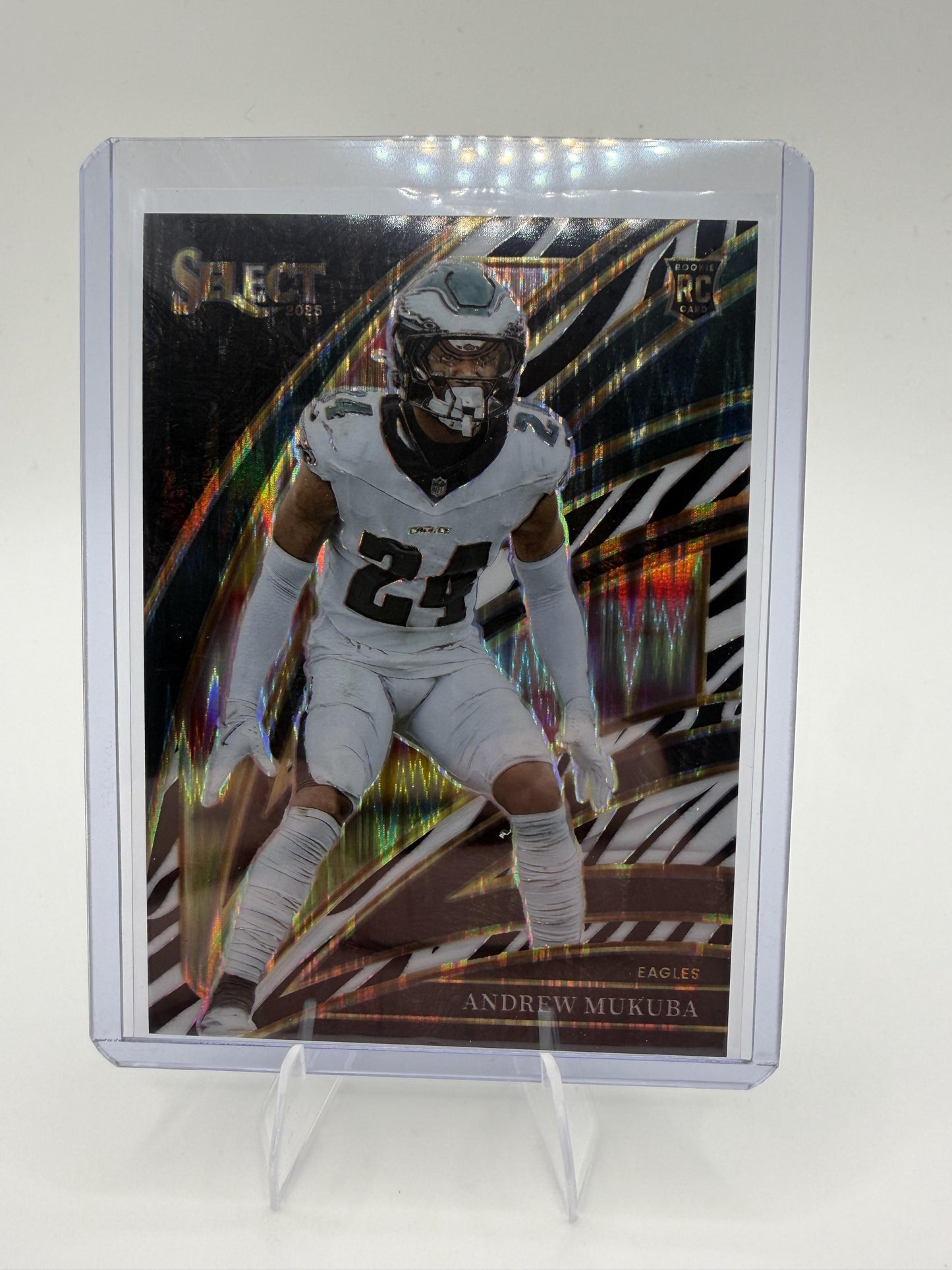 2025 Panini Select Andrew Mukuba Card Zebra Prizm Shock Philadelphia Eagles #291