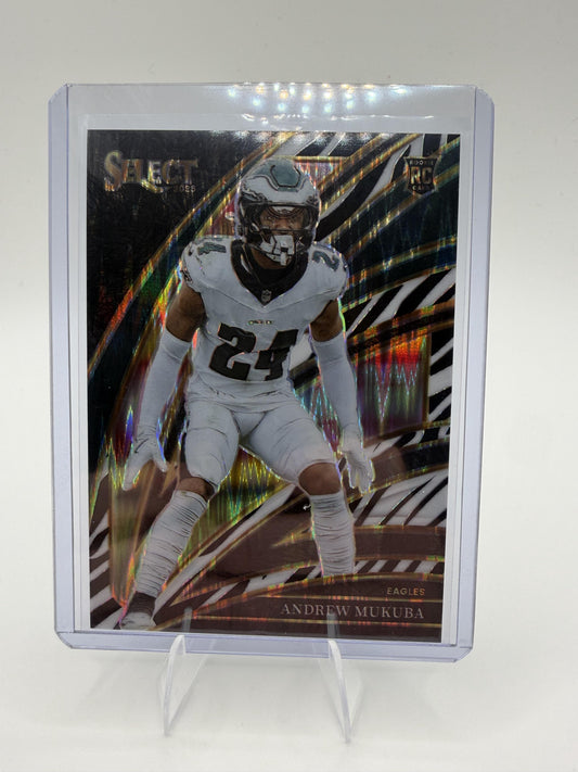 2025 Panini Select Andrew Mukuba Card Zebra Prizm Shock Philadelphia Eagles #291
