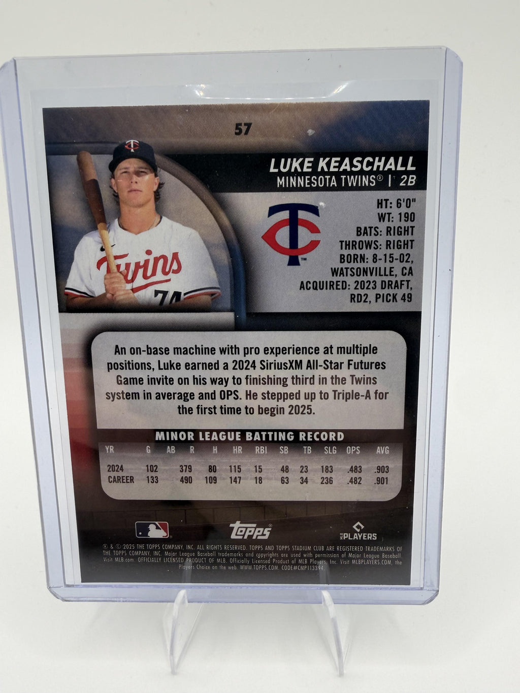 2025 Topps Stadium Club Luke Keaschall RC #57 Sepia Refractor Minnesota Twins