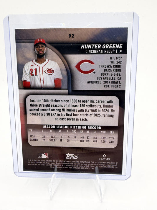 2025 Stadium Club Hunter Greene Card Lime Green Cincinnati Reds #92